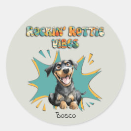 Kleurrijke 70's Retro Grappige Hond Ras Gepersonal Ronde Sticker