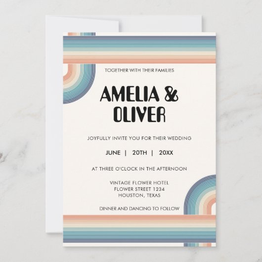  kleurrijke 70's Theme Retro Wedding Kaart (Voorkant)