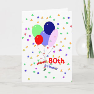 Kleurrijke 80e verjaardag ballonnen kaart
