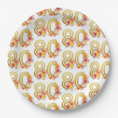 Kleurrijke 80e verjaardag Bloemen Goud Nummer 80 P Papieren Bordje (Voorkant)