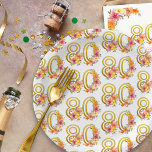 Kleurrijke 80e verjaardag Bloemen Goud Nummer 80 P Papieren Bordje<br><div class="desc">80e verjaardagsfeestje borden met kleurrijk motief van goudnummer 80 versierd met  bloemetjes. Vrouwelijk en elegant ontwerp met waterverf bloemstukken in tinten van roze geel sinaasappel en paarse. Perfect voor 80e verjaardag viering,  lente of zomer verjaardag lunch,  tuin thee partij etc.</div>
