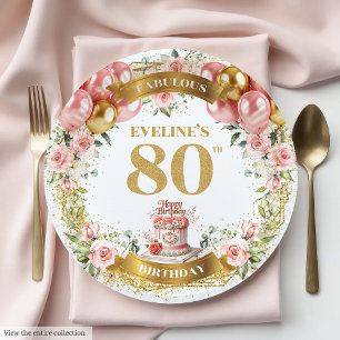 Kleurrijke 80e verjaardag Bloemen Goud Nummer Papieren Bordje