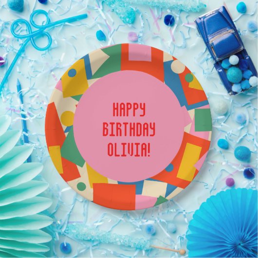 Kleurrijke 80s Geometrische Abstracte moderne vorm Papieren Bordje (Feest)