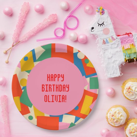 Kleurrijke 80s Geometrische Abstracte moderne vorm Papieren Bordje (Feest)