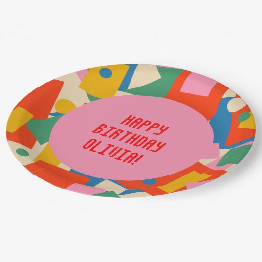 Kleurrijke 80s Geometrische Abstracte moderne vorm Papieren Bordje (Gekanteld)