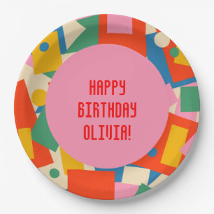 Kleurrijke 80s Geometrische Abstracte moderne vorm Papieren Bordje