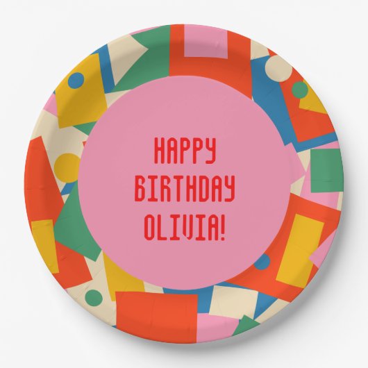 Kleurrijke 80s Geometrische Abstracte moderne vorm Papieren Bordje (Voorkant)
