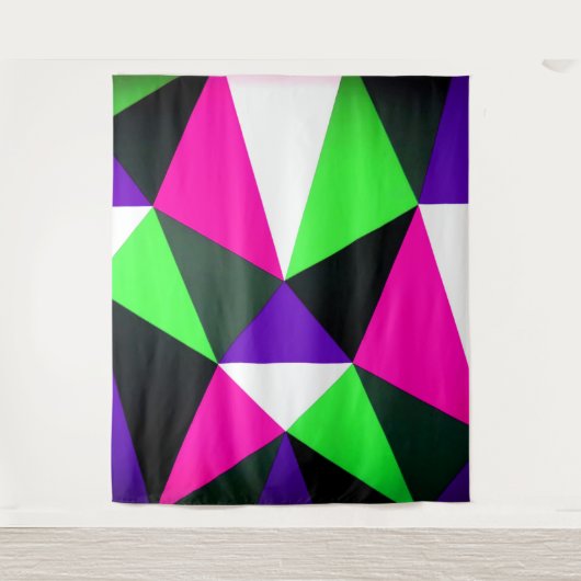 Kleurrijke 80's Kleurblok Neon Groen Roze Paars Wandkleed (Voorkant)