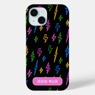 Kleurrijke 80's Neon Lightning Pattern iPhone 15 Case