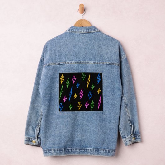 Kleurrijke 80's Neon Lightning Pattern Denim Jacket (Hangar)