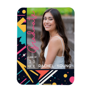 Kleurrijke 80's Retro Navy & Roze Afstuderen Foto Magneet