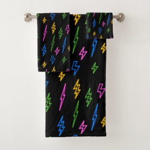 Kleurrijke 80's Retro Neon bliksempatroon Bad Handdoek