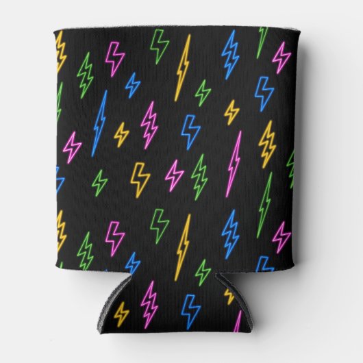 Kleurrijke 80's Retro Neon bliksempatroon Blikjeskoeler (Voorkant)