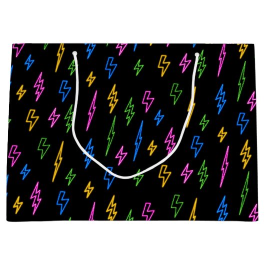 Kleurrijke 80's Retro Neon bliksempatroon Groot Cadeauzakje (Voorkant)