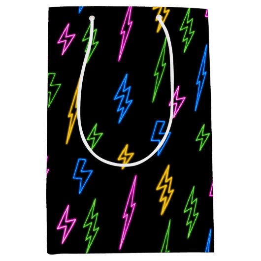 Kleurrijke 80's Retro Neon bliksempatroon Medium Cadeauzakje (Voorkant)