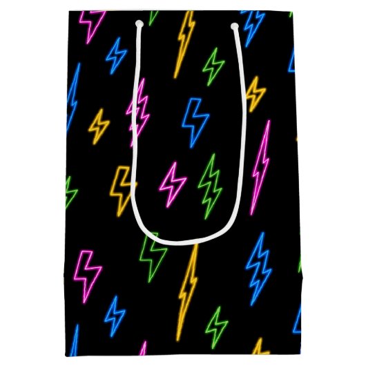 Kleurrijke 80's Retro Neon bliksempatroon Medium Cadeauzakje (Achterkant)