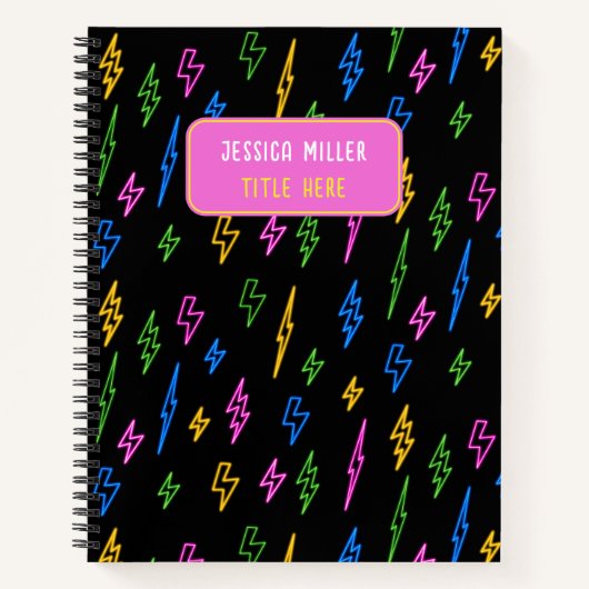 Kleurrijke 80's Retro Neon bliksempatroon Notitieboek (Voorkant)
