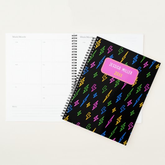 Kleurrijke 80's Retro Neon bliksempatroon Planner (Display)