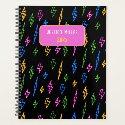 Kleurrijke 80's Retro Neon bliksempatroon Planner (Voorkant)