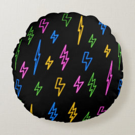 Kleurrijke 80's Retro Neon bliksempatroon Rond Kussen