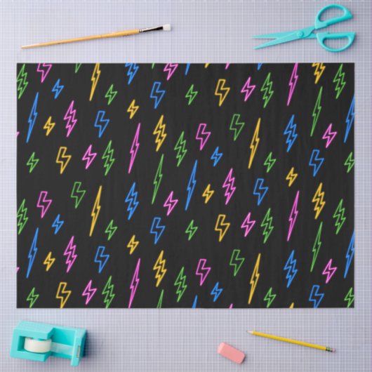 Kleurrijke 80's Retro Neon bliksempatroon Tissuepapier (Craft)