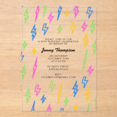 Kleurrijke 80's Retro Neon Lightning Verjaardag Acryl Uitnodigingen (Voorkant)