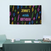 Kleurrijke 80's Retro Neon Lightning Verjaardag Spandoek (Beurs)