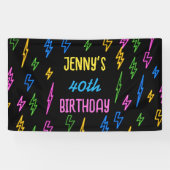 Kleurrijke 80's Retro Neon Lightning Verjaardag Spandoek (Horizontaal)