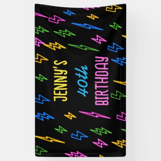 Kleurrijke 80's Retro Neon Lightning Verjaardag Spandoek (Verticaal)