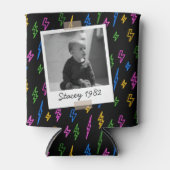 Kleurrijke 80's Retro Neon Verjaardag  Foto Blikjeskoeler (Voorkant)