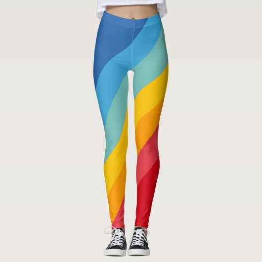 Kleurrijke 80s Retro Stripes Leggings (Voorkant)
