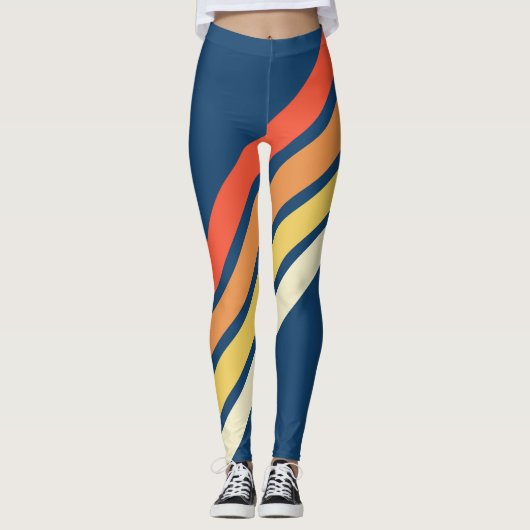 Kleurrijke 80s Retro Stripes Leggings (Voorkant)