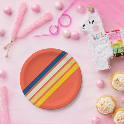 Kleurrijke 80s Retro Stripes Papieren Bordje (Feest)