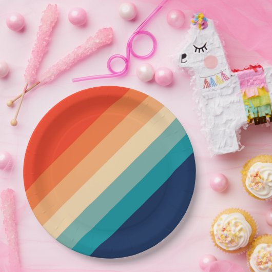 Kleurrijke 80s Retro Stripes Papieren Bordje (Feest)