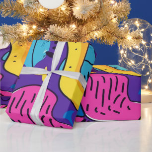 Kleurrijke 90s Abstract Funky Kunstpatroon Cadeaupapier