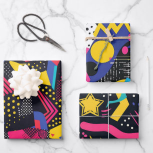 Kleurrijke 90s Abstracte Funky Kunstpatroon Met Fe Inpakpapier Vel