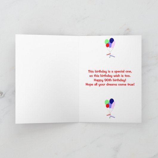 Kleurrijke 90ste verjaardag ballonnen kaart (Binnen)
