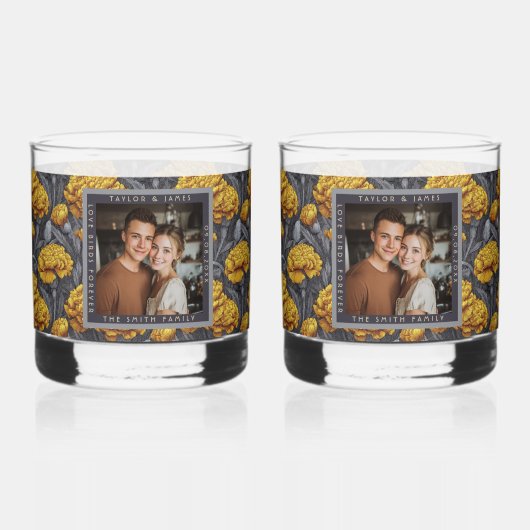 Kleurrijke aangepaste anjer thema strandbruiloft whisky glas (Voorkant)