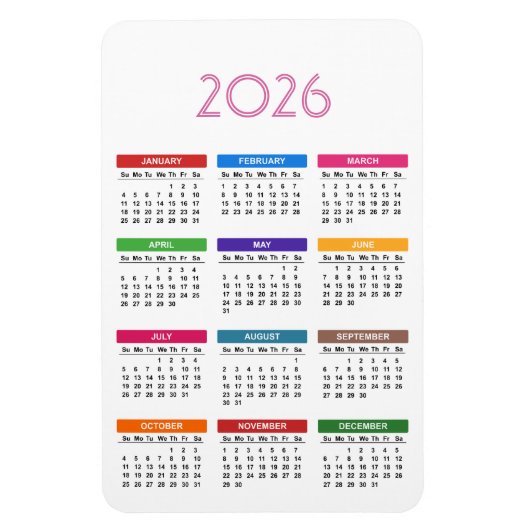 Kleurrijke aangepaste kalender 2021 magneet (Verticaal)