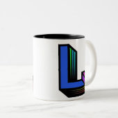 Kleurrijke aangepaste letter L Tweekleurige Koffiemok (Voorkant rechts)