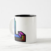 Kleurrijke aangepaste letter L Tweekleurige Koffiemok (Voorkant links)