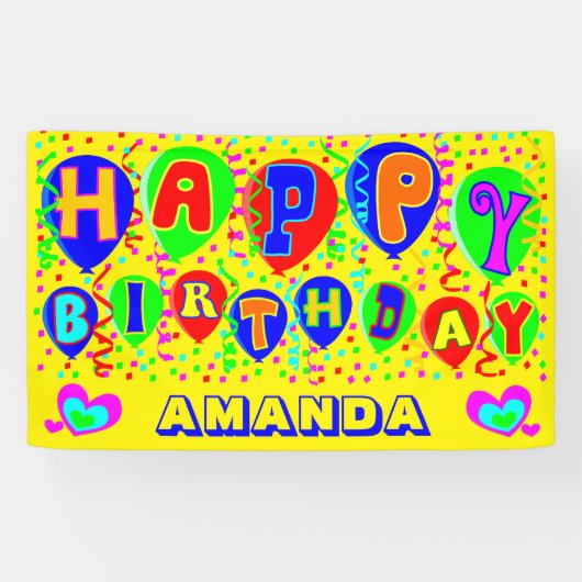 Kleurrijke aangepaste naam gelukkige verjaardag spandoek (Horizontaal)