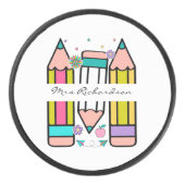 Kleurrijke aangepaste potlood leraar hockey puck (Voorkant)