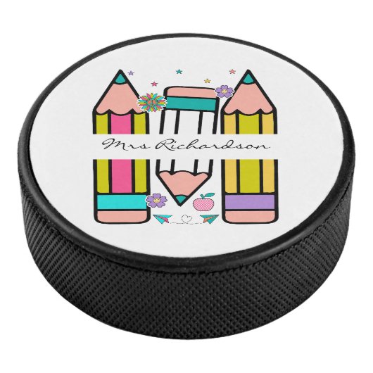 Kleurrijke aangepaste potlood leraar hockey puck (3/4)
