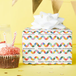 Kleurrijke Aangepaste Tekst Golvend Geruit Lijnpat Cadeaupapier