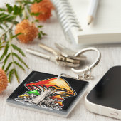 Kleurrijke aardachtige psychedelische paddenstoelk sleutelhanger (Voorkant Rechts)