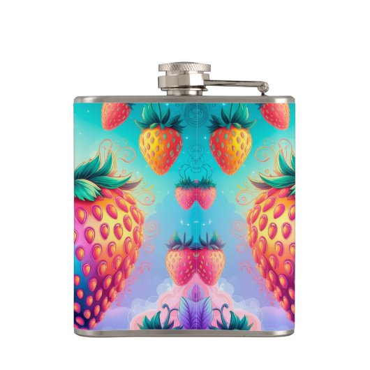 Kleurrijke aardbei met beste vader ooit heupfles (Achterkant)