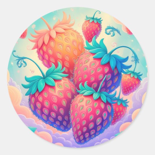 Kleurrijke aardbei ronde sticker (Voorkant)