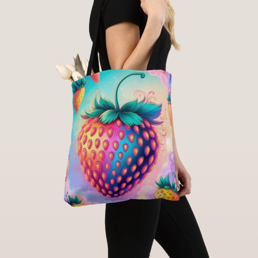 Kleurrijke aardbei tote bag (Dichtbij)