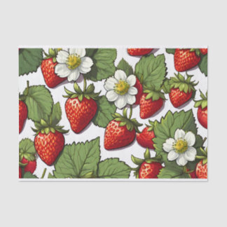 Kleurrijke aardbeienvruchten, bloemen en bladeren tissuepapier